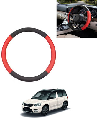AYW Steering Cover For Skoda Yeti(Red/Black, Leatherite)