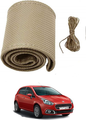 ARNEJA Hand Stiched Steering Cover For Fiat Punto(Beige, Leather)