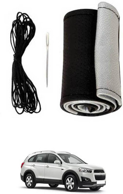 monolive Hand Stiched Steering Cover For Chevrolet Captiva(Silver/Black, Leatherite)