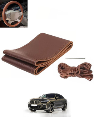 RKPSP Hand Stiched Steering Cover For BMW X6(Brown, Leatherite)