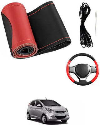 MATIES Hand Stiched Steering Cover For Hyundai Eon(Red/Black, Leatherite)