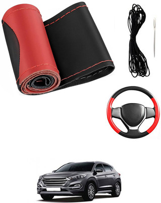 MATIES Hand Stiched Steering Cover For Hyundai Tucson(Red/Black, Leatherite)