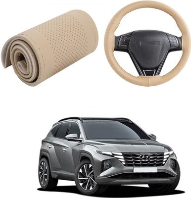 ARNEJA Hand Stiched Steering Cover For Hyundai Tucson(Beige, Leather)