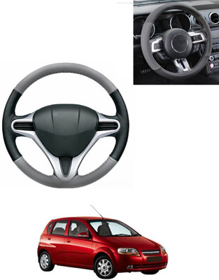 AYW Steering Cover For Chevrolet Aveo UVA(Grey/Black, Leatherite)