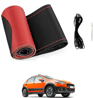 MATIES Hand Stiched Steering Cover For Fiat Avventura(Red/Black, Leatherite)