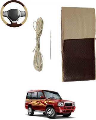 MATIES Hand Stiched Steering Cover For Nissan Sunny(Beige/Brown, Leatherite)