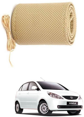RKPSP Hand Stiched Steering Cover For Universal For Car Vista(Beige, Leatherite)