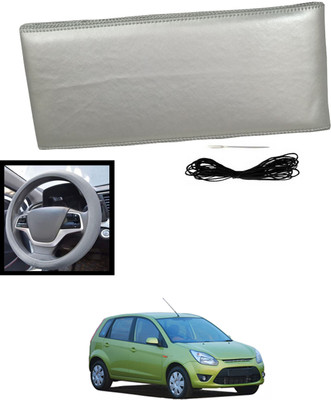 MATIES Hand Stiched Steering Cover For Ford Figo(Silver, Leatherite)