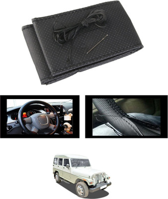 ABJD Hand Stiched Steering Cover For Mahindra Marshal(Black, Leatherite)
