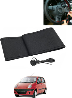 AYW Hand Stiched Steering Cover For Daewoo Matiz(Black, Leatherite)