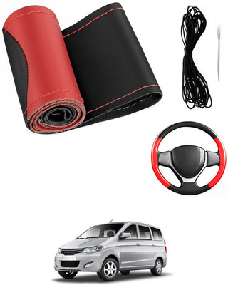 MATIES Hand Stiched Steering Cover For Chevrolet Enjoy(Red/Black, Leatherite)