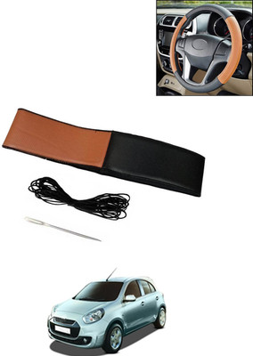AYW Hand Stiched Steering Cover For Renault Pulse(Tan/Black, Leatherite)
