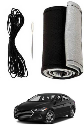 monolive Hand Stiched Steering Cover For Hyundai Elantra(Silver/Black, Leatherite)