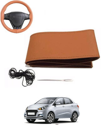 MATIES Hand Stiched Steering Cover For Hyundai Xcent(Tan, Leatherite)