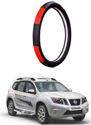 AUTO PEARL Steering Cover For Nissan Terrano(Gold Blaze Black and Red, Leatherite)