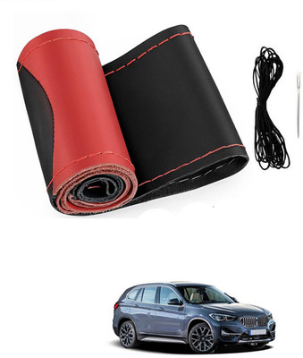 MATIES Hand Stiched Steering Cover For BMW Universal For Car(Red/Black, Leatherite)