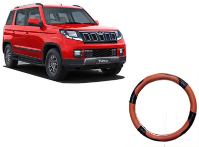 HOTRENZ Steering Cover For Mahindra TUV 300(Light Brown,Black, Leatherite)