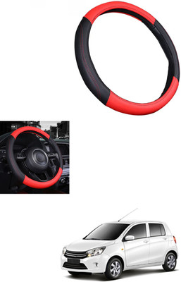MATIES Steering Cover For Universal For Car Celerio(Red/Black, Leather)