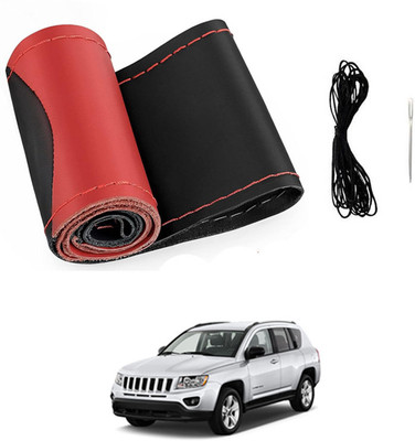 MATIES Hand Stiched Steering Cover For Universal For Car Universal For Car(Red/Black, Leatherite)