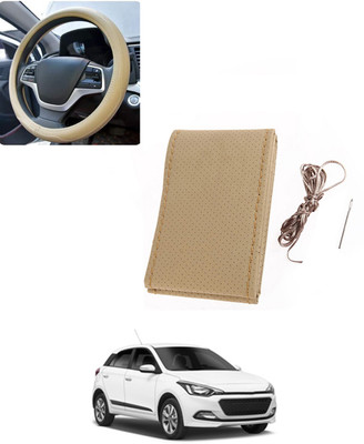AYW Hand Stiched Steering Cover For Hyundai Elite i20(Beige, Leatherite)