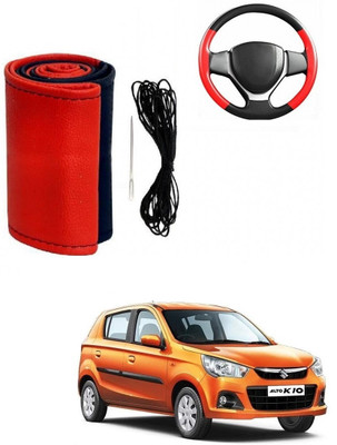 ARNEJA Hand Stiched Steering Cover For Maruti Alto K10(Red, Black, Leather)