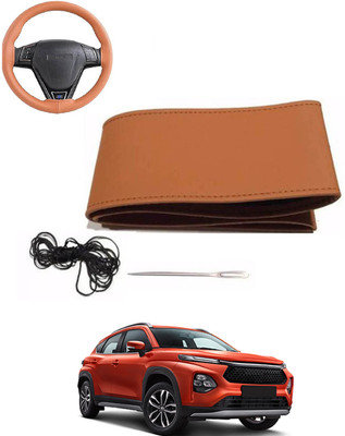 MATIES Hand Stiched Steering Cover For Toyota Universal For Car(Tan, Leatherite)