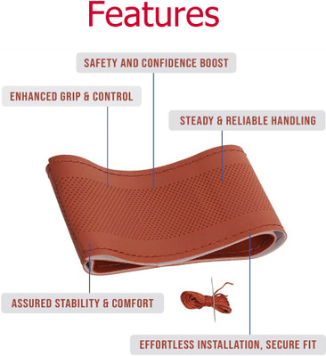 monolive Hand Stiched Steering Cover For Skoda Fabia(Tan, Leatherite)