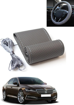 AYW Hand Stiched Steering Cover For Skoda Superb(Grey, Leatherite)