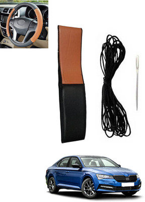 MSNP Hand Stiched Steering Cover For Skoda Superb(Tan, Black, Leatherite)