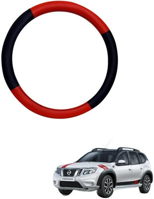 RKPSP Hand Stiched Steering Cover For Universal For Car Terrano(Red/Black, Leatherite)