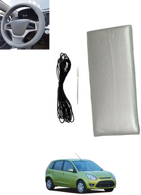 MSNP Hand Stiched Steering Cover For Ford Figo(Silver, Leatherite)
