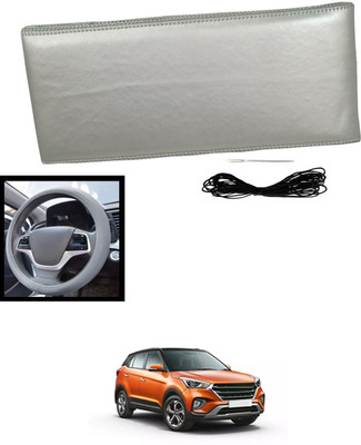 MATIES Hand Stiched Steering Cover For Hyundai Creta(Silver, Leatherite)