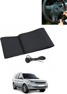 MATIES Hand Stiched Steering Cover For Tata Safari Storme(Black, Leatherite)