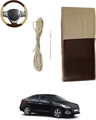 monolive Hand Stiched Steering Cover For Universal For Car Verna(Brown/Beige, Leatherite)