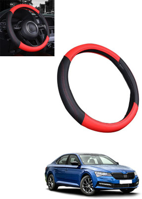 MATIES Steering Cover For Skoda Superb(Red/Black, Leatherite)