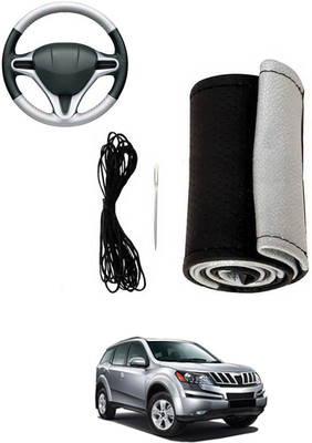 MATIES Hand Stiched Steering Cover For Mahindra XUV 500(Silver, Black, Leatherite)