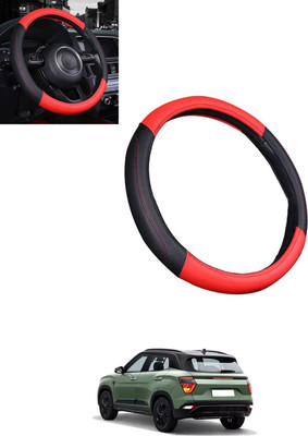 monolive Hand Stiched Steering Cover For Hyundai Creta(Red/Black, Leatherite)