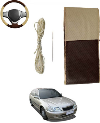 MATIES Hand Stiched Steering Cover For Honda City(Beige/Brown, Leatherite)