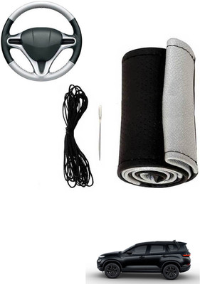MATIES Hand Stiched Steering Cover For Universal For Car Safari(Silver, Black, Leatherite)