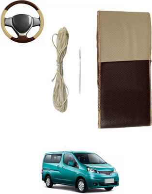 monolive Hand Stiched Steering Cover For Nissan Evalia(Brown/Beige, Leatherite)