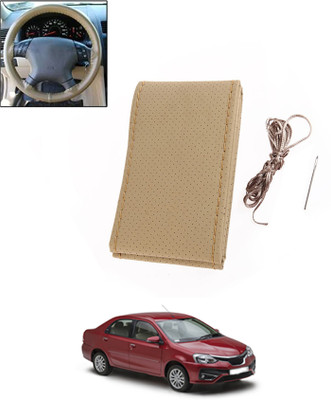 ABJD Hand Stiched Steering Cover For Toyota Etios(Beige, Leatherite)