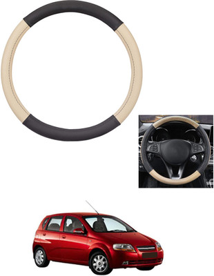MATIES Steering Cover For Chevrolet Aveo UVA(Beige/Black, Leather)