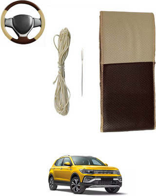 ABJD Hand Stiched Steering Cover For Volkswagen Universal For Car(Beige, Brown, Leatherite)