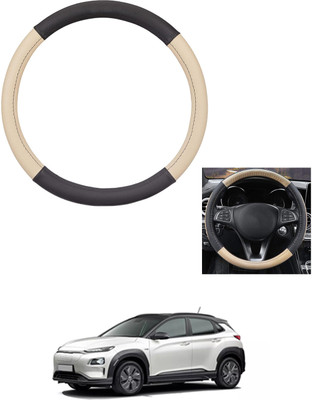 MATIES Steering Cover For Hyundai Universal For Car(Beige/Black, Leather)