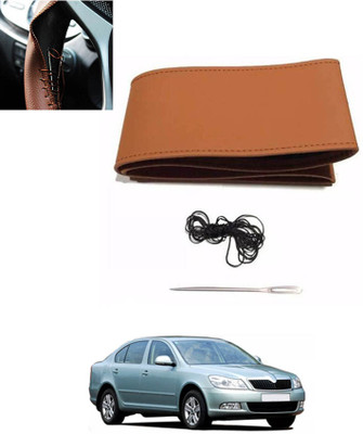 monolive Hand Stiched Steering Cover For Skoda Laura(Tan, Leatherite)