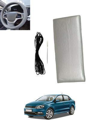 MSNP Hand Stiched Steering Cover For Volkswagen Universal For Car(Silver, Leatherite)