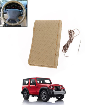 ABJD Hand Stiched Steering Cover For Nissan Thar(Beige, Leatherite)