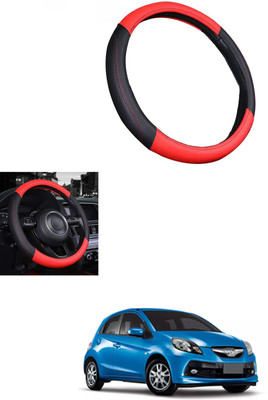 MATIES Steering Cover For Honda Brio(Red/Black, Leather)