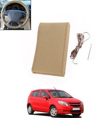 MATIES Hand Stiched Steering Cover For Chevrolet Sail UVA(Beige, Leatherite)