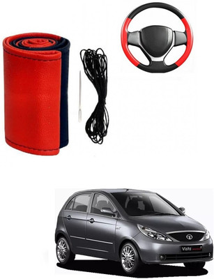 Autocom Hand Stiched Steering Cover For Tata Indica Vista(Red, Black, Leather)